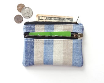 Blue Stripe Wallet, Coin Purse, Double Zipper Pouch