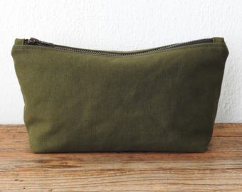 Neceser de lona militar reciclada, estuche grande para cosméticos