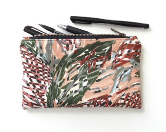Estuche para lápices floral, estuche mediano con cremallera, tela vintage, hojas abstractas
