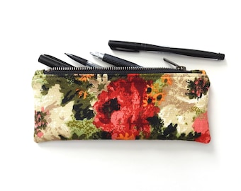 Floral Pencil Case, Zipper Pouch, Vintage Fabric