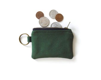 Green Mini Keychain Pouch, Canvas Coin Purse