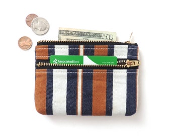 Stripe Denim Wallet Coin Purse Double Zipper Pouch