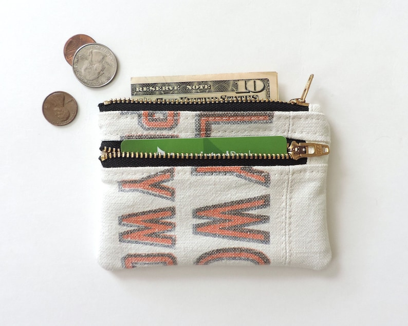 Coin Purse Double Zipper Pouch Recycled Canvas Wallet Lumber Apron