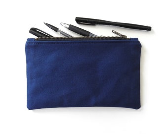 Blue Canvas Pencil Case, Medium Zipper Pouch