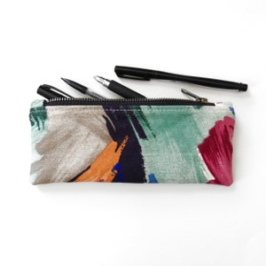 Abstract Pencil Case, Zipper Pouch, Vintage Fabric