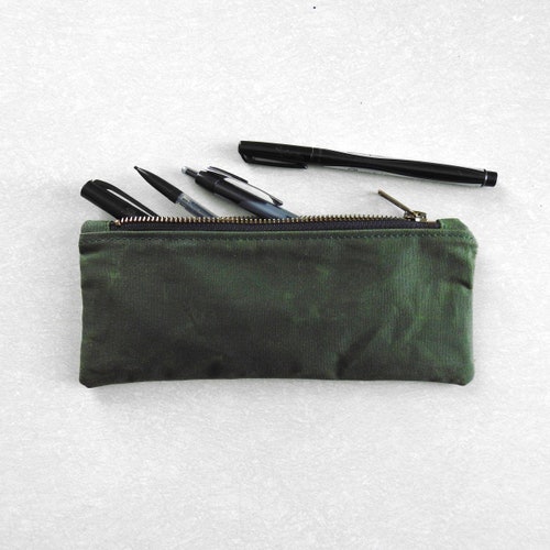 Waxed Canvas Pencil Case Personalized Pen Pouch Canvas Etsy