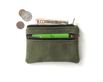 Recycled Military Canvas Wallet, Double Zipper Coin Purse