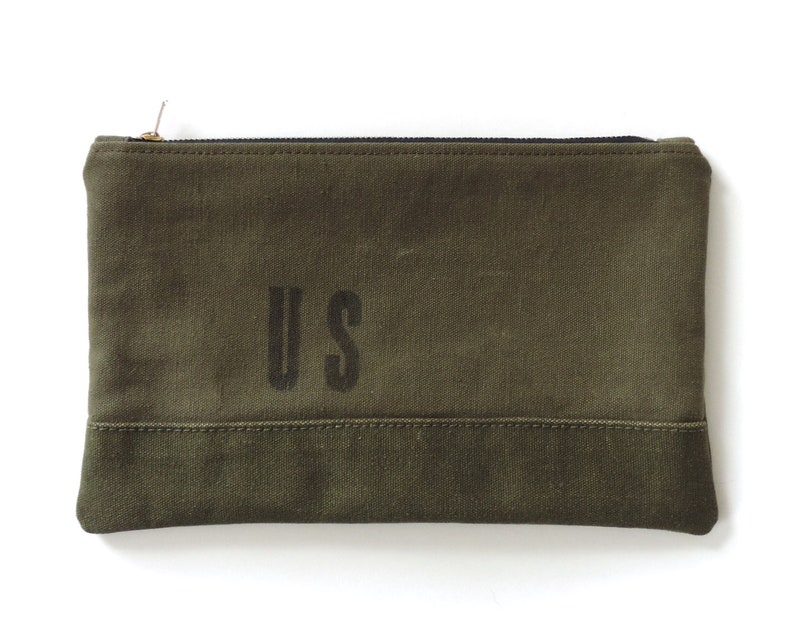 Recycled Canvas Pouch Large Clutch Carryall Pouch Military Canvas