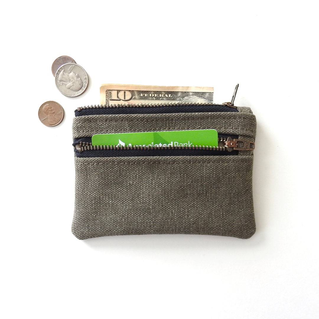 Olive Drab Distressed Canvas Wallet, Double Zipper Coin Purse - Etsy