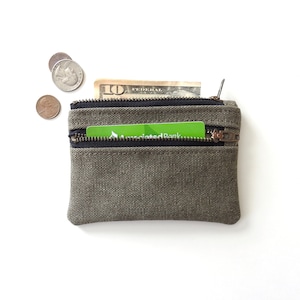 Cartera de lona desgastada verde oliva, monedero con cremallera doble