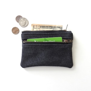 Cartera de lona desgastada negra, monedero, estuche con cremallera doble