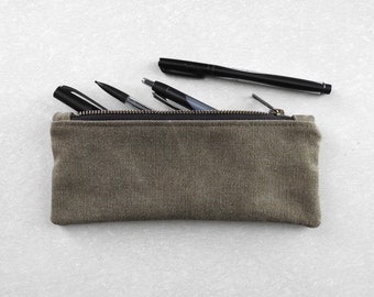 Olive Drab Distressed Canvas Pencil, Zipper Pouch