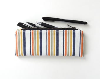 Stripe Denim Pencil Case, Zipper Pouch, Vintage Fabric