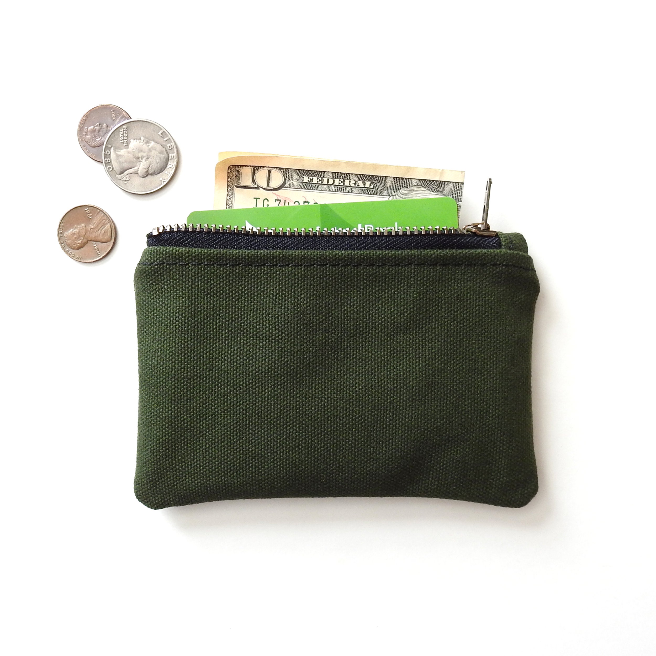 Green Canvas Wallet, Coin Purse, Mini Zipper Pouch - Etsy