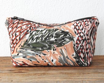 Neceser floral, neceser de aseo, tela vintage, hojas abstractas