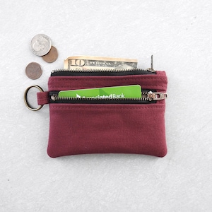 Cartera con llavero de lona granate, monedero con doble cremallera