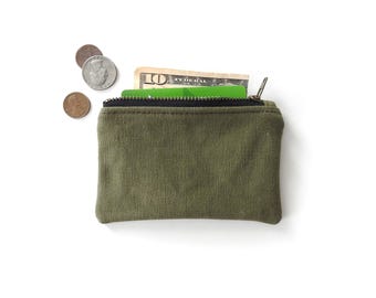 Military Canvas Wallet, Coin Purse, Zipper Pouch, Recycled