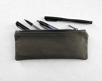 Olive Drab Canvas Pencil Case, Zipper Pouch