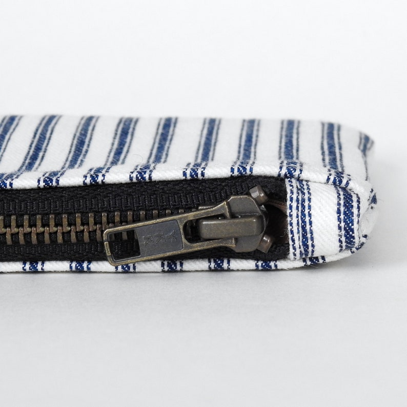 Recycled Ticking Stripe Pencil Case Handmade by Lindock Zipper Pencil Pouch