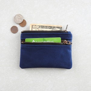 Cartera de Lona Azul, Monedero, Estuche Doble Cremallera
