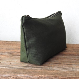 Green Canvas Toiletry Bag, Large Cosmetic Bag image 4