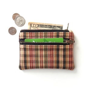 Cartera a cuadros, monedero con doble cremallera, tela vintage