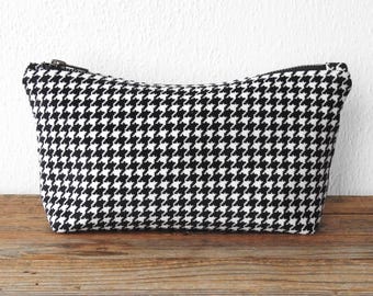 Corduroy Houndstooth Cosmetic Bag, Toiletry Pouch, Vintage Fabric