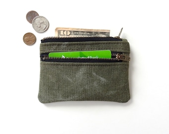 Cartera militar de lona, monedero con doble cremallera, reciclado