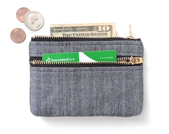 Herringbone Wallet Coin Purse Double Zipper Pouch Black