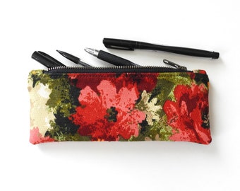 Floral Pencil Case, Zipper Pouch, Vintage Fabric