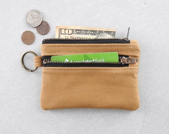 Golden Brown Canvas Keychain Wallet, Double Zipper Coin Purse.  Handmade By Lindock