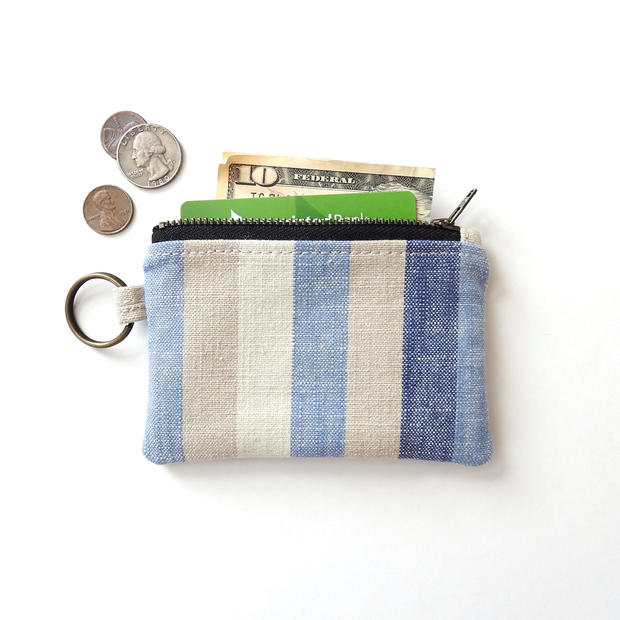 Blue Stripe Keychain Wallet Coin Purse | Etsy
