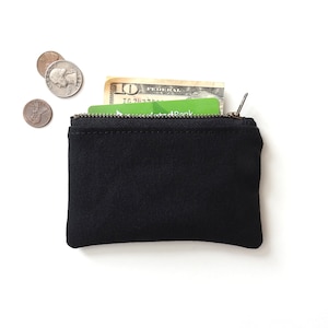 Cartera de lona negra, monedero, minibolso con cremallera