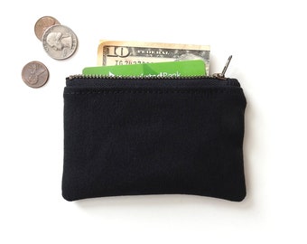 Black Canvas Wallet, Coin Purse, Mini Zipper Pouch