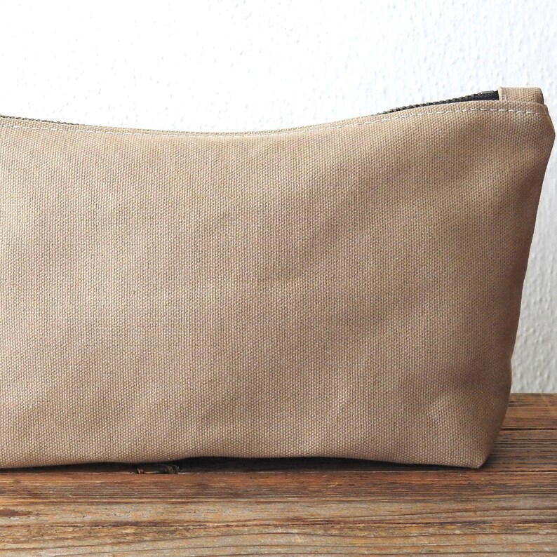 Canvas Toiletry Bag, Large Cosmetic Bag, Beige image 2