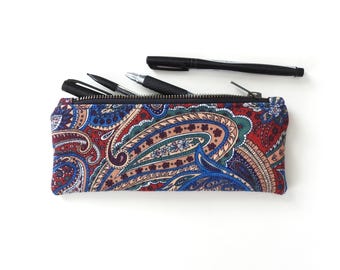 Paisley Pencil Case, Zipper Pouch, Vintage Fabric