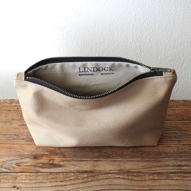 Canvas Toiletry Bag, Large Cosmetic Bag, Beige image 6