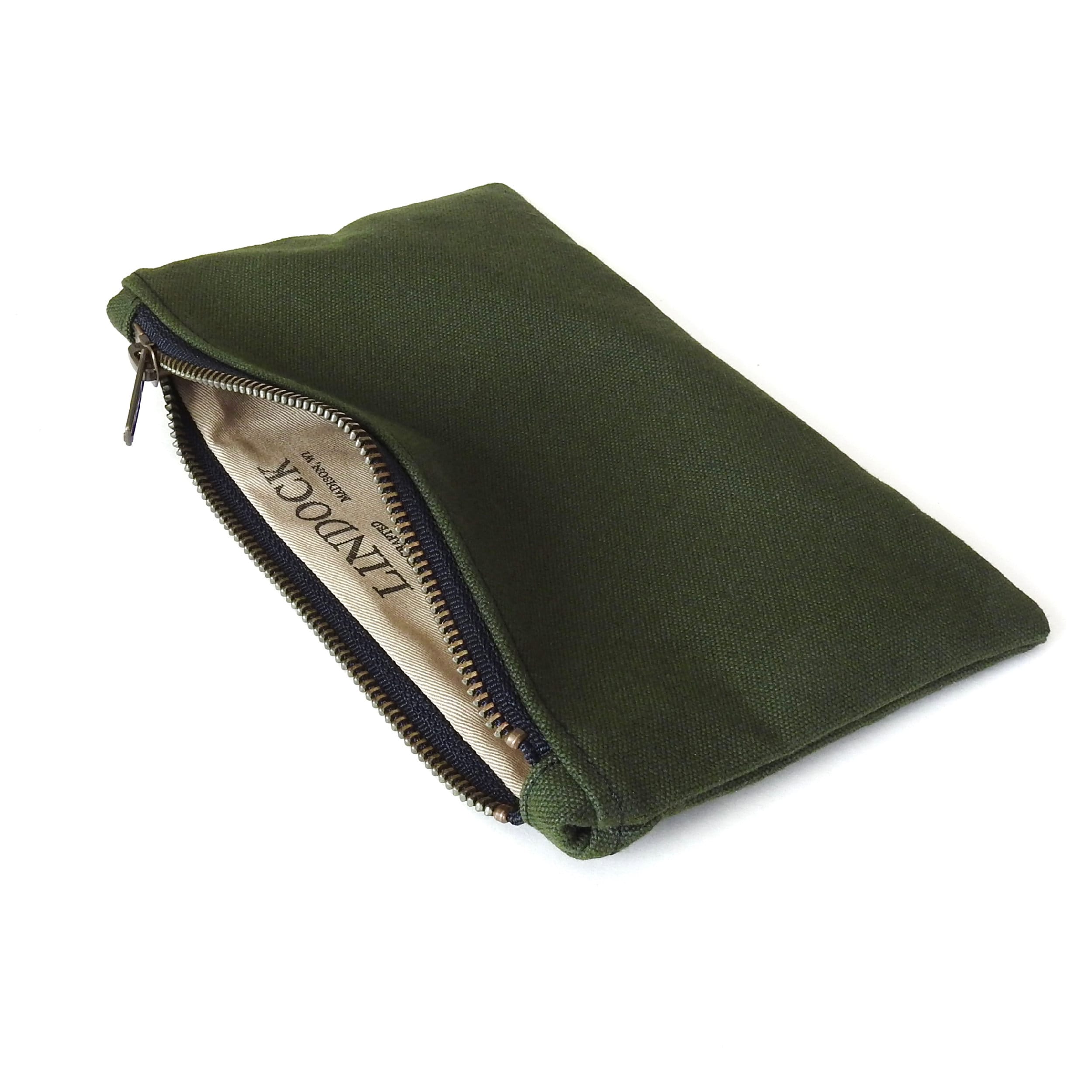 Green Canvas Pencil Case, Medium Zipper Pouch 