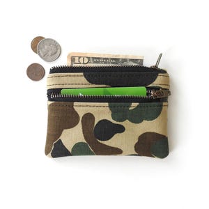 Cartera de lona de camuflaje, monedero con doble cremallera
