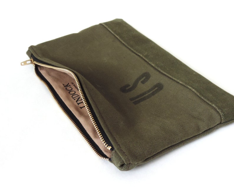 Recycled Canvas Pouch Large Clutch Carryall Pouch Military Canvas