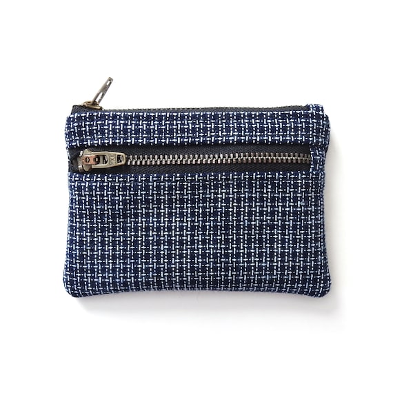 Monedero con doble cremallera tejido de cesta azul marino Etsy Espana
