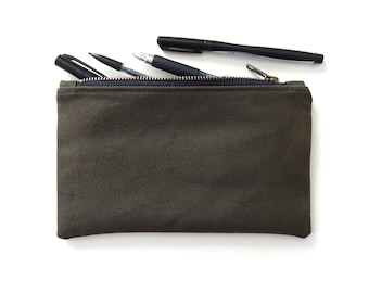 Olive Drab Canvas Pencil Case, Medium Zipper Pouch
