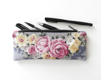 Floral Pencil Case, Zipper Pouch, 1950s Vintage Fabric