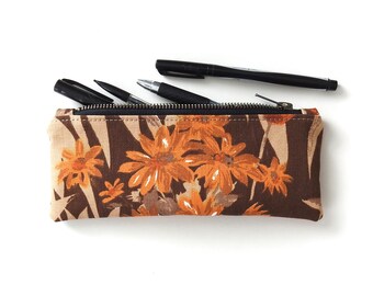 Floral Pencil Case, Zipper Pouch, Vintage Fabric