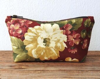 Neceser floral granate, neceser, tela reciclada
