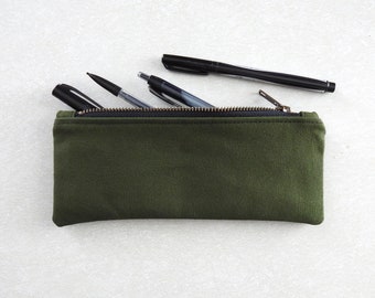 Green Canvas Pencil Case, Zipper Pouch