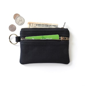 Black Canvas Keychain Wallet Pouch, Double Zipper Coin Purse