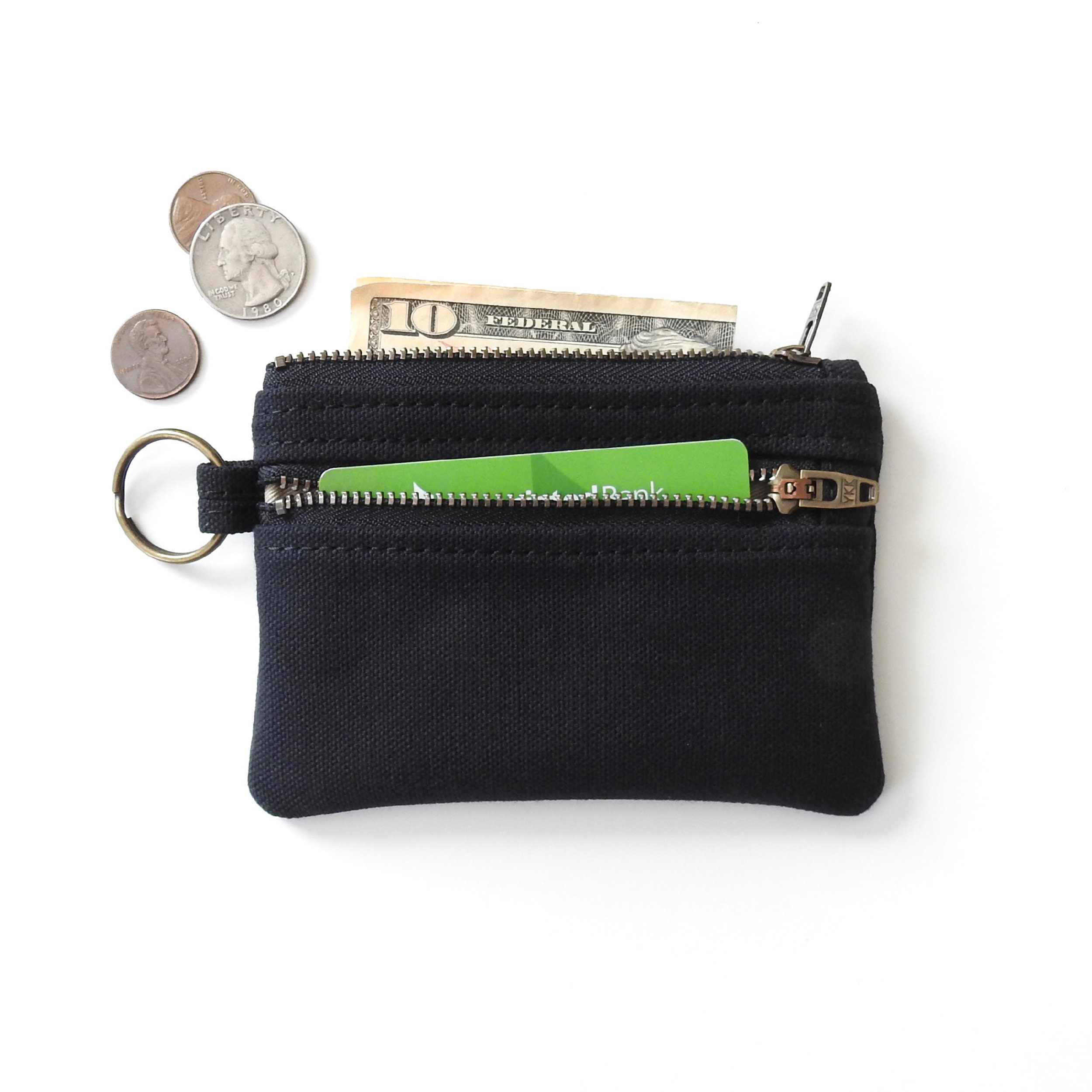 Black Canvas Keychain Wallet Pouch Double Zipper Coin Purse Etsy Ireland