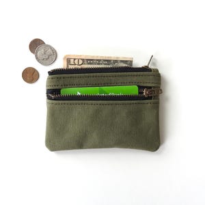 Cartera de lona militar, monedero con doble cremallera, reciclada