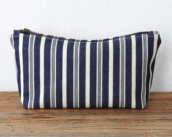 Stripe Cosmetic Bag, Toiletry Pouch, Vintage Fabric